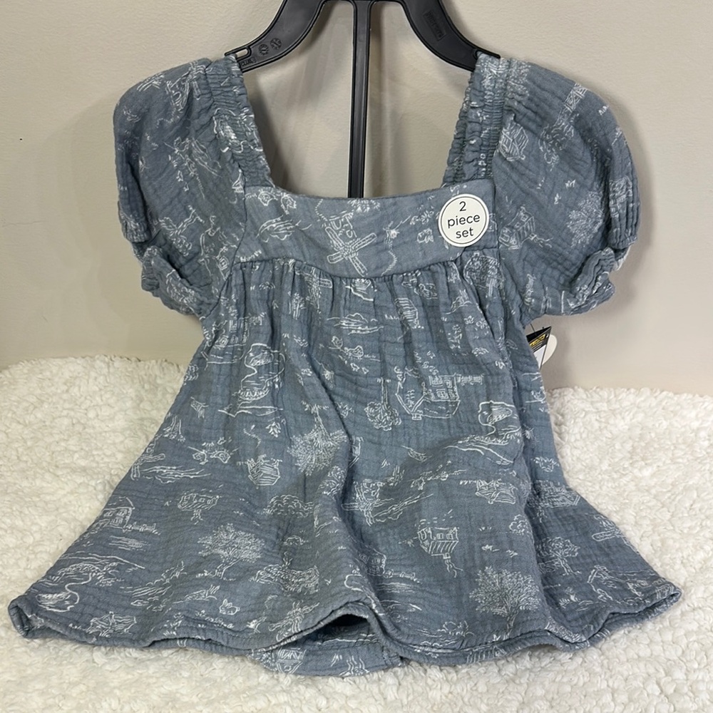 Gerber Modern Moments Baby Girl Puff Sleeve Dress‎ w/ Diaper Cover 12M NWT